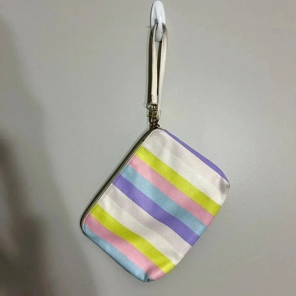 Betsey Johnson pastel stripe wristlet/cosmetic bag - Picture 1 of 9